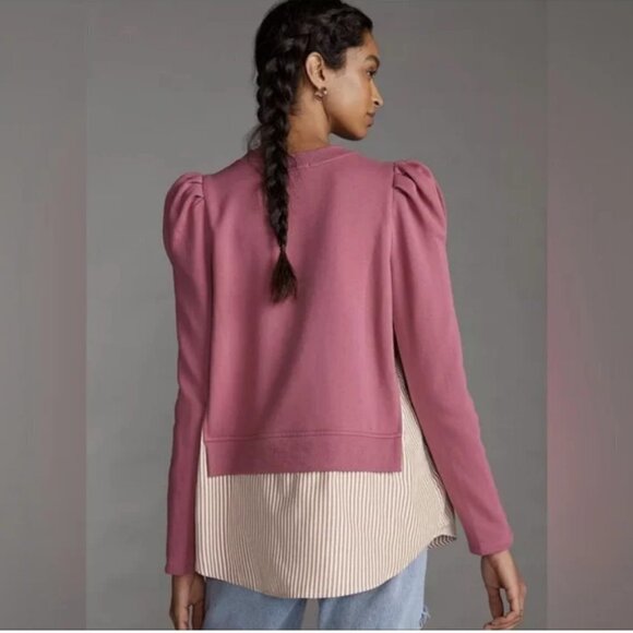 Anthropologie Maeve Layered Tunic Puff Sleeve Crew Neck Sweatshirt Pullover Top - Picture 14 of 15